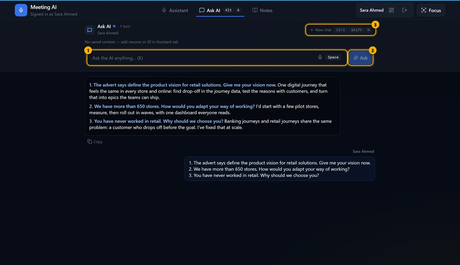 Ask AI tab